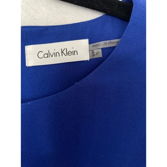 Calvin Klein Sheath Dress Women 2P Royal Blue Pleated Sleeveless Round Neck - Picture 3 of 11